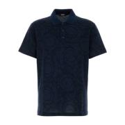 Versace Tryckt Piquet Polo Skjorta Blue, Herr