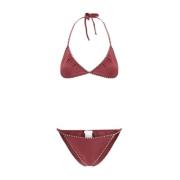 Oseree Glittrande Rhinestone Bikini Set Red, Dam