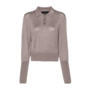 Simone Rocha Merino Silk Polo Sweater Clay Pearl Gray, Dam