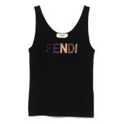 Fendi Svart Tanktop Logo Broderad Bomull Black, Dam