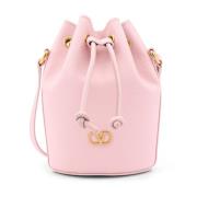 Valentino Garavani Läder Bucket Bag med VLogo Detalj Pink, Dam