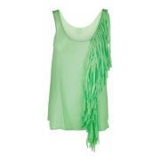 Alysi Crepe Topp med Fransar Green, Dam