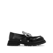 Alexander McQueen Svarta läderloafers med silver spänne Black, Herr