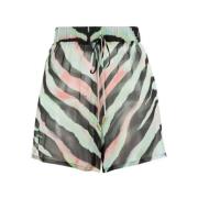 Roberto Cavalli Zebra-Print Silkes Shorts med Dragsko Multicolor, Dam