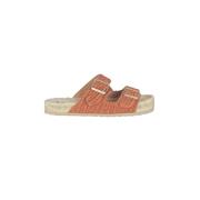 Manebí Rafia Sandal med Justerbara Satin Spännen Brown, Dam