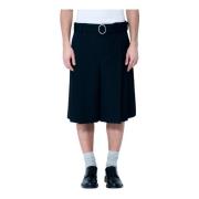 Jil Sander Ull Twill Veckade Shorts med Bälte Black, Herr