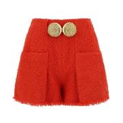 Balmain Stud Detalj Tweed Bermuda Shorts Orange, Dam