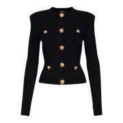 Balmain Beskuren stickad kofta med guldtonade knappar Black, Dam