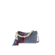 Carolina Herrera Patchwork Crossbody Väska med Läderremsor Blue, Dam