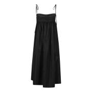 Cecilie Bahnsen Taffeta Lace-Up Midi Klänning Black, Dam