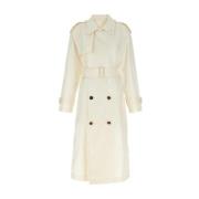 Burberry Vit Sidens Trenchcoat Elegant Stilfull White, Dam