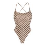 Misbhv Beige Monogram Signature One Piece Baddräkt Beige, Dam