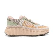 Chloé Beige Läder Sneakers med Whipstitch Trim Multicolor, Dam