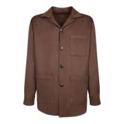 Canali Beige Skjorta Klassisk Knappstängning Fickor Brown, Herr