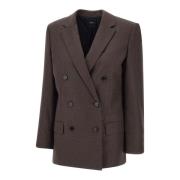 Theory Brun Ull Boxy Dubbelknäppt Blazer Brown, Dam