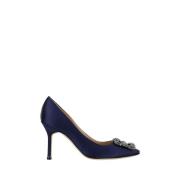 Manolo Blahnik Kristallspänne Satinpumps Blue, Dam