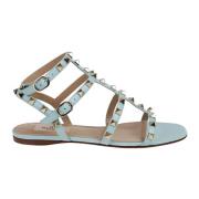 Valentino Garavani Studded Kalvskinn Ankelrem Sandal Blue, Dam