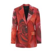 Roberto Cavalli Garden Rose Print Twill Jacket Red, Dam