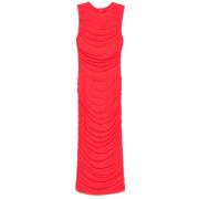 Rotate Birger Christensen Mesh Midi Klänning i High Risk Red Red, Dam