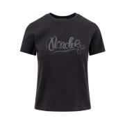 Moncler Bomull T-shirt med Logobroderi Black, Dam