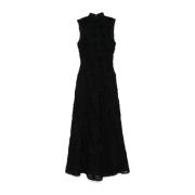 Rotate Birger Christensen Svart Blommig Mesh Maxi Klänning Black, Dam