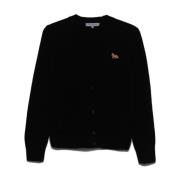 Maison Kitsuné Svart Baby Fox Patch Cardigan Sweater Black, Dam