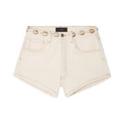 Alanui Vit Skaldekorerade Denim Shorts Beige, Dam