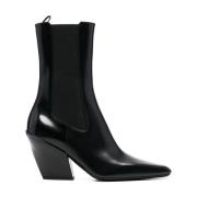 Prada Svarta Läderklack Chelsea Boots Black, Dam