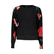 Desigual Elegant Kontrast Pullover med Rund Hals Black, Dam