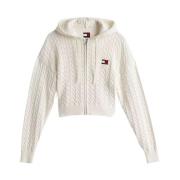 Tommy Jeans Vit Dragkedja Stickad Tröja White, Dam