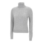 Sun68 Grå Kabelstickad Turtleneck Tröja Gray, Dam