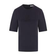 Max Mara Blå Ull Jersey T-shirt med Präglat Logotyp Blue, Dam