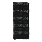 Emporio Armani Fyrkantig Ullblandning Halsduk med Fransade Kanter Blac...