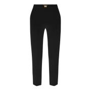 Elisabetta Franchi Svarta Stretch Crepe Byxor med Guld Logo Black, Dam