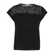 Cream Pitch Black Blus med Spetsdetaljer Black, Dam