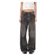 R13 Svarta Breda Ben Plisserade Jeans Gray, Dam