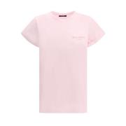 Balmain Monogram Bomull T-shirt med Ribbad Hals Pink, Dam