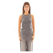 Pinko Ribbad tanktopp med Distinto-logotyp Gray, Dam