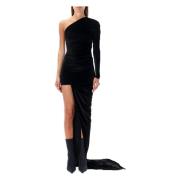 Balenciaga Svart Sammet Asymmetrisk One-Shoulder Maxi Klänning Black, ...