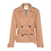 Cream Kort Trenchcoat Kanel Swirl Brown, Dam