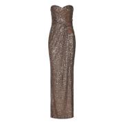 Zuhair Murad Brun Blomsterapplikation Bustier Klänning Brown, Dam