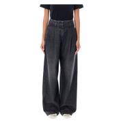 Golden Goose Wide Leg Plisserade Jeans Black, Dam