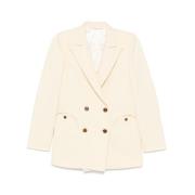 Blazé Milano Beige Dubbelknäppt Jacka med Fickor Beige, Dam