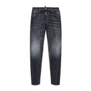 Dsquared2 Svart Blekt Stretch Bomulls Jeans Black, Herr