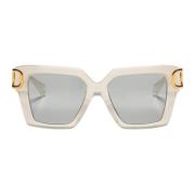 Valentino Ivory Guld Oversized Fyrkantiga Solglasögon Beige, Dam