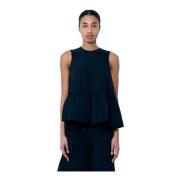 Cecilie Bahnsen Peplum Hem Nylon Top Black, Dam