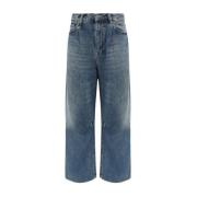 R13 Vida bomullsjeans med läderpatch Blue, Dam