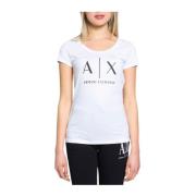 Armani Exchange Vit Bomull T-shirt, Korta ärmar, Kvinna White, Dam