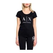 Armani Exchange T-shirt i bomull med rund hals Black, Dam