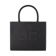 Elisabetta Franchi Svart Pebble Handväska med Logopatch Black, Dam